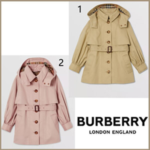 新作バーバリー 偽物 ダウン キッズ [Burberry] コットン ツイル フードトレンチコート 子供服☆