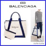 ​バレンシアガ トートバッグ スーパーコピー☆Large Canvas Logo Tote☆ NAVY CABAS B6787 大人気！セレブ愛用