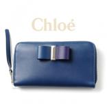 2017新作 Chloe クロエスーパーコピー Leather Bowラウンドジップ長財布☆BL