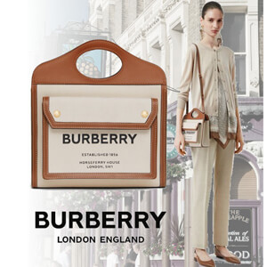 （バーバリー コピー）2020SS BURBERRY ポケットバッグ ミディアム ツートン キャンバス＆レザーバッグ