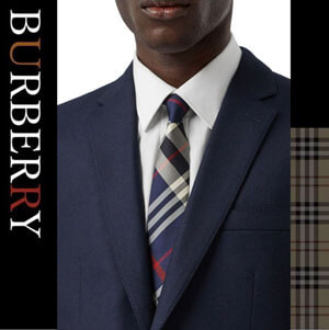 バーバリー ネクタイ コピー【BURBERRY】ブルー チェックパターン シルク ネクタイ