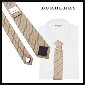 バーバリー ネクタイ 偽物 【BURBERRY】ノバストライプ シルクネクタイ ベージュ