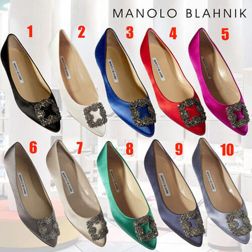 マノロブラニク フラットシューズ 偽物 Manolo Blahnik HANGISI エレガントなサテン フラットシューズ 9XX-0348-0049