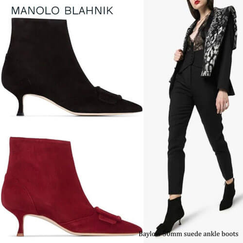 マノロブラニク ブーツ コピー Manolo Blahnik マノロBaylow バックルスエードアンクルブーツ2024新作