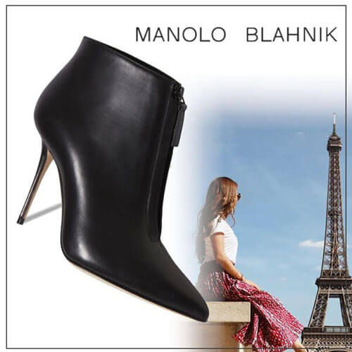 マノロブラニク ブーツ コピー MANOLO BLAHNIK★IFIMA 国内未入荷 カーフ アンクルブーツ 319-1164-0001