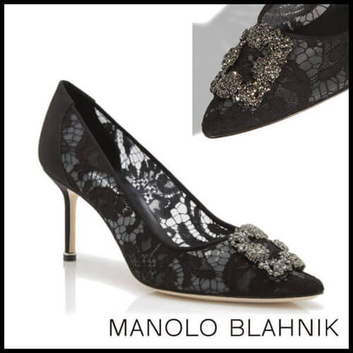 マノロブラニク パンプス コピー MANOLO BLAHNIK★ハンギシレース ジュエルバックル パンプス 7cm