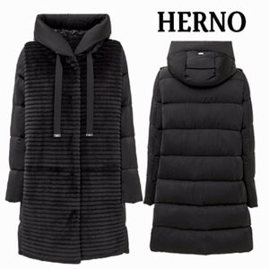 ヘルノ ダウン コピー HERNO RESORT エコファー フード付き パデッド コート