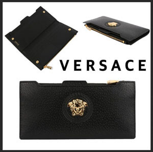 ヴェルサーチ 財布 コピー★VERSACE★ロゴ レザー ジップ 長財布