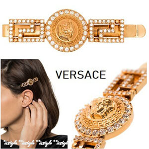 ヴェルサーチ 偽物☆Versace☆ メドゥーサ グレカ クリスタル バレッタ