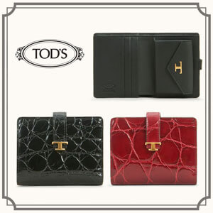 トッズ 財布 偽物TODS☆CREDIT CARD HOLDER IN LEATHER 二つ折りミニ財布☆送込