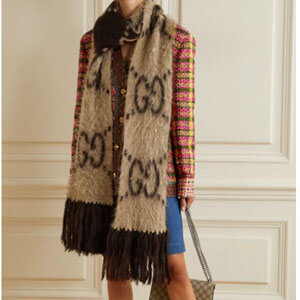 ★グッチ マフラー コピー★Fringed brushed mohair-blend jacquard-knit scarf