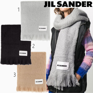 【JIL SANDER】ジルサンダー マフラー 偽物 関税込▼モヘア&ウール ロゴパッチロングマフラー