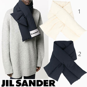 【JIL SANDER】ジルサンダー マフラー 偽物▼フェザーダウン パデッド ロゴ マフラー