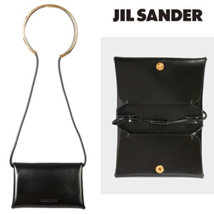 【JIL SANDER】ジル・サンダー 財布 偽物★レザー ショルダー ポーチ Black 送関込