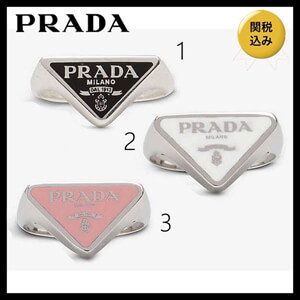 プラダ リング コピー 国内発送★PRADA★Logo enamel Silver リング