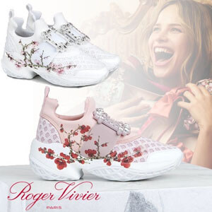 ロジェヴィヴィエ スニーカー コピー Roger Vivier クリスタルバックル付き 花柄 Viv Run