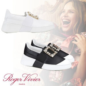 ロジェヴィヴィエ 靴 コピー Roger Vivier クリスタルバックル付 レザー スケート スニーカー