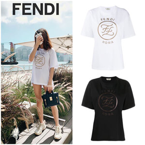 フェンディ Ｔシャツ 偽物 フェンディ-FF KARLIGRAPHY T-SHIRT /FF ロゴプリント FAF073 AA4G F0GMF