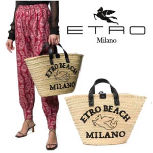 エトロ かごバッグ コピー 2021今夏人気■Etro■logo raffia 2way ハンドバッグ 関税送料込