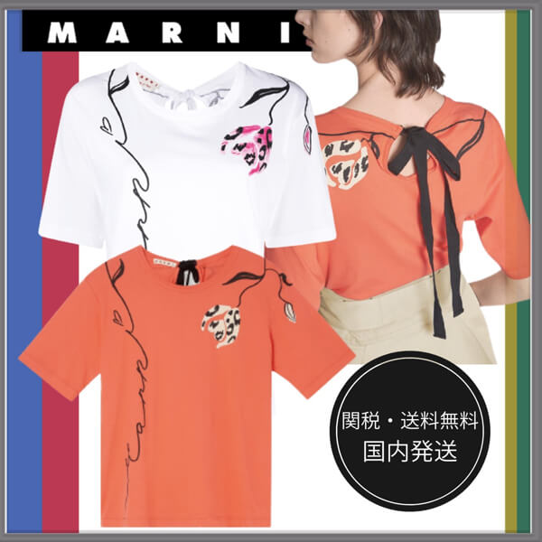 マルニ Tシャツ 偽物 レオパード フラワー バックリボン Tシャツ