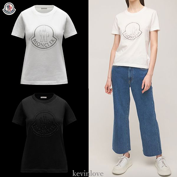 モンクレール tシャツ パロディ ブランドコピー tシャツ レディース ラインストーンロゴ コットン 0938C00008829FB