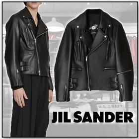 ◆JIL SANDER◆ジルサンダー カーフレザー製バイカージャケット フラワー刺繍 完売人気☆上品