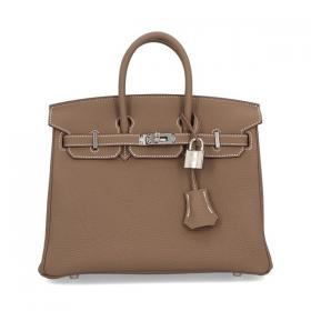 エルメス バーキン 偽物 25 cm ハンドバッグ エトゥープ シルバー金具 ヴォーエプソン Q刻印 エルメス Birkin バッグ