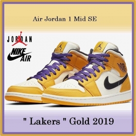 高品質♪ナイキ Air Jordan 1 偽物 Mid SE Lakers Gold SS 19  852542-700