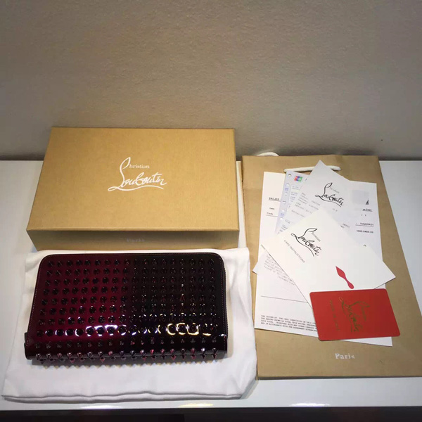 Christian Louboutin クリスチャン ルブタンコピー 15AW スタッズ長財布 ラウンドジップ SCARABE グラデーション Red/Black