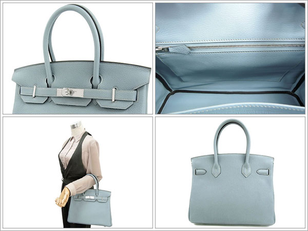 エルメス バーキン 30 cm ハンドバッグ ブルーラン×シルバー金具 トゴ P刻印 エルメス Birkin バッグ ブルーリンＱＪ04-Ｏ